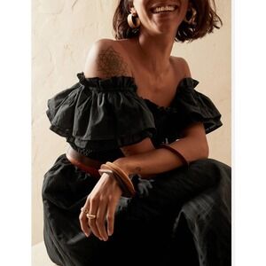 Banana Republic Black Smocked Ruffle Off Shoulder Midi Dress Size S‎